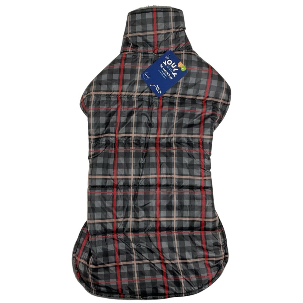 Youly Size L/XL‎ (17"-24") Plaid Puffy Vest Reversible Fleece Dog Jacket NWT